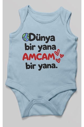 Morivokids Dünya Bir Yana, Amcam Bir Yana Sıfır Kollu Bebek Zıbını %100 Pamuk Zbn170-sk Bebe Mavisi