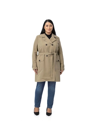 Büyük Beden Kruvaze Kolu Bant Detaylı Cepli Kuşaklı Astarlı Çağla Yeşili Trençkot Çağla Yeşili