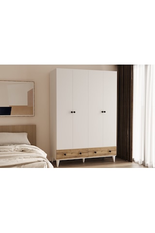 Metalia Gm812 Delüx 4 Kapılı 2 Çekmeceli Düğme Kulplu Gardrop Dolap