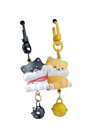 Mıknatıslı İkili Mıknatıslı Anahtarlık Seti Çıngıraklı Shiba Figürlü Çanta Süsü