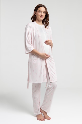 Arnetta 3266 Sabahlıklı 3 Lü Hamile Lohusa Pijama Takımı Beyaz V1