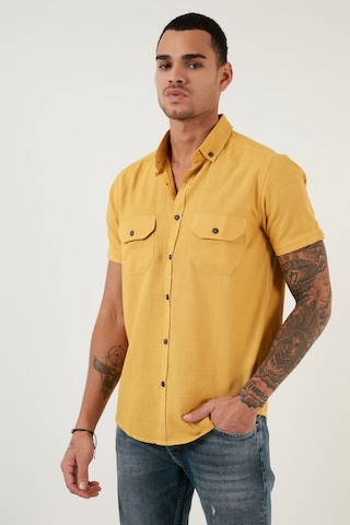 Buratti Düğmeli Yaka Pamuklu Slim Fit Cepli Erkek Gömlek Cf21S111153 Hardal