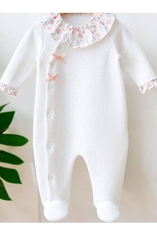 Miomini Baby Kız Bebek Yakalı Patikli Çiçekli Tulum-14959 Ekru