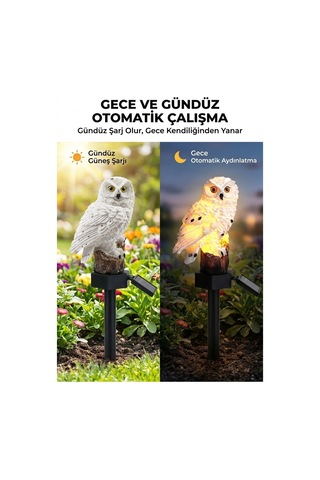 Solar Işıklı Baykuş Bahçe Lambası Güneş Enerjili Led Bahçe Aydınlatma Suya Dayanıklı 42 Cm