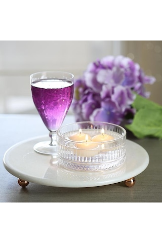 Akayev Mermer 28 CM Rose Gold Boncuk Ayaklı Beyaz Yuvarlak Sunuml