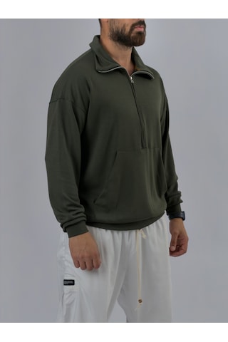 Cocopelli Fermuarlı Polo Yaka Haki Erkek Sweatshirt Coc3522