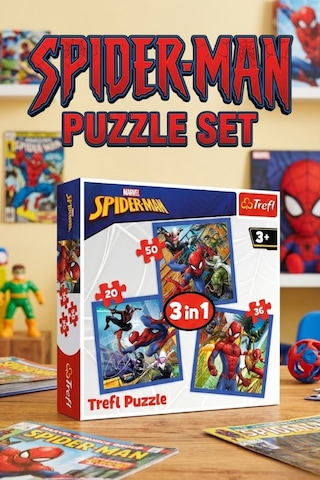 Trefl 3'ü 1 Arada Eğitici Puzzle Seti 20+36+50 Parça Çocuk Zeka Geliştirici Örümcek Adam Yapboz