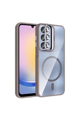 Zore Galaxy Uyumlu A25 Kılıf Standlı Ve Kamera Lens Hediyeli M-safe Şarj Özellikli Ogaa Etro Kapak - Gri