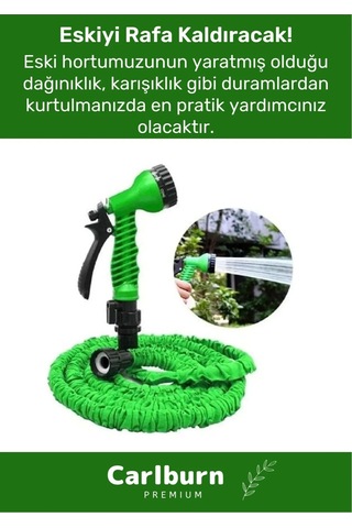 Premium Dolaşmaz Kırılmaz 7 Kademe Uzayan Bahçe Sulama Araç Yıkama Tabancalı 30 Metre Sihirli Hortum
