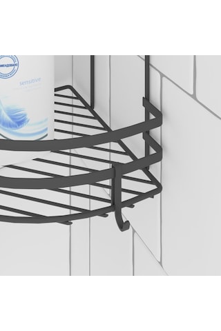 Teknotel Üç Katlı Kancalı Banyo Rafı Mat Siyah Lm009H Çok Renkli