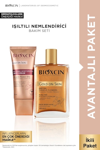 Gold On Skin Işıltılı Yüz Kremi 50 Ml + Altın Parıltılı Simli Kuru Yağ 100 Ml Seti