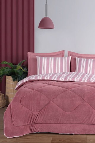 Uyku Seti Wellsoft Yorganlı Pofuduk 3 Parça Tek Kişilik Soft Line Bordo Bordo