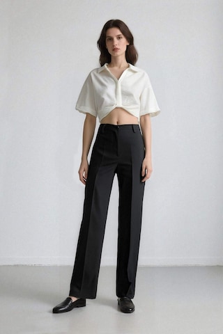 Defacto Cropped Fit Gömlek Yaka Keten Görünümlü Kısa Kollu Bluz C7799ax25spwt32 Beyaz