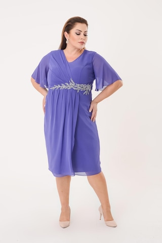 Lilas Xxl Büyük Beden Lila Renkli Kısa Şifon Abiye Elbise