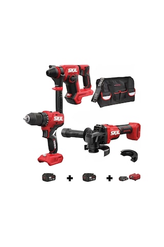 Skil Kombo Set 3 3851CA 20V Max Sds Delici + 3930CB Avuç Taşlama + 3075CA Matkap Vidalama + 3110AA 2.5AH Akü + Şarj Cihazı +2 Adet 4AH Li Batarya 3137AA