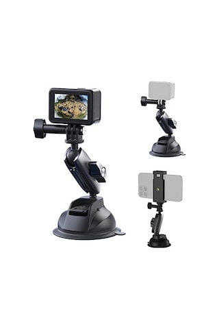 Telesın Alüminyum Alaşımlı Araç Vantuz Montajı, Hero 13 12 11 10 9 8 Djı Osmo Action 5 Pro 4 3 Insta 360 X5 X4 Apple iPhone Uyumlu Mobil Telefon Kameraları İçin, Telefon Tutacılı Araç Ön Cam Montajı