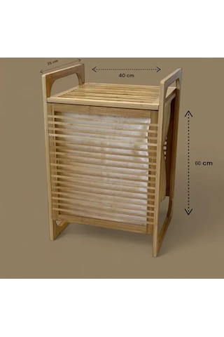 Orta Boy Ahşap Bambu Kirli Sepeti 40x35x60 Sarı