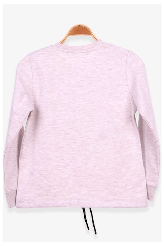 Kız Çocuk Sweatshirt Incili Taşlı Beli Bağcıklı Bej Melanj (6-12