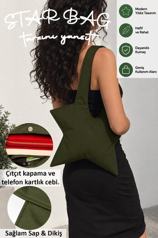 Tuttobene Star Bag Yıldız Çanta Çıtçıtlı İç Cepli Özel Tasarım Omuz Çantası Su Geçirmez Leke Tutmaz Tb052 Haki