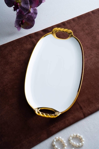 Acar Kaı-07681/4-gld Arven Gold Porselen Oval Sunum Tepsi - 41 16 3,5 Cm Gold