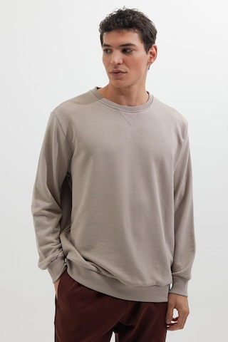 Tudors Unisex Relax Fit Rahat Kesim %100 Pamuk 3 İplik Basic Bej Bisiklet Yaka Sweatshirt-35145 Bej