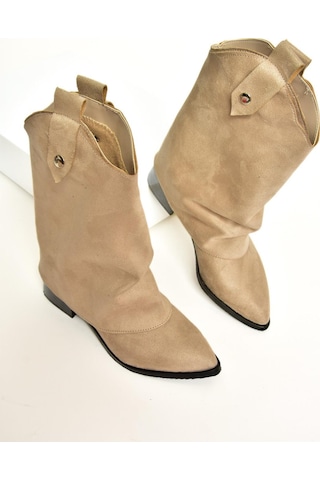 Fox Shoes T723972202 Bej Süet Alçak Topuklu Kadın Bot Bej-süet Bej