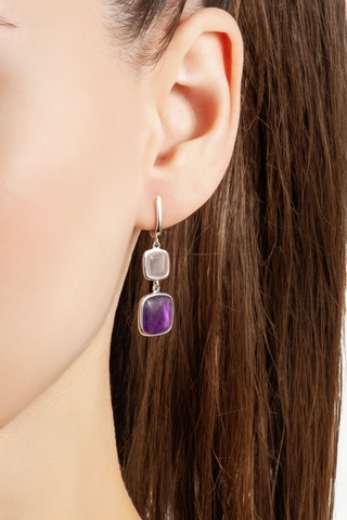 Zarif Uyum 18 Ayar Beyaz Altın Kaplama Gümüş Ametist Küpe Beyaz