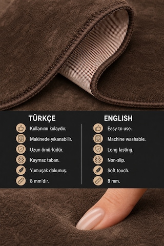 2 Li Banyo Paspası Halısı Seti Kaymaz Tabanlı Yıkanabilir Klozet Takımı Kahve