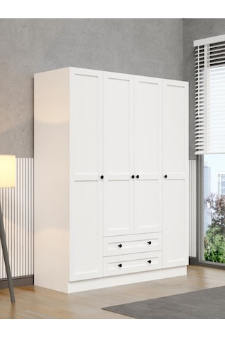 Kuzeylife Viena Modern Tasarımlı Membran Kapaklı 4 Kapılı Gardırop (50cm Derinlik)