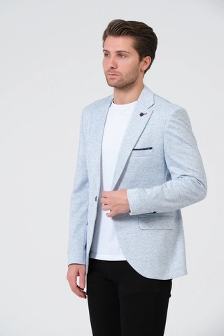 Bonesti Erkek Slim Fit Blazer Ceket Beyaz Mavi Noktalı