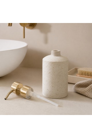 The Voguemaxima Bej Taş Dokulu Sıvı Sabunluk Gold Pompalı 7x17 Cm