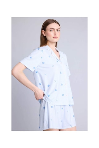 Defacto Regular Fıt Kısa Kollu 2li Softshell Pijama Takım H5459ax26smbe745 Mavi-be745