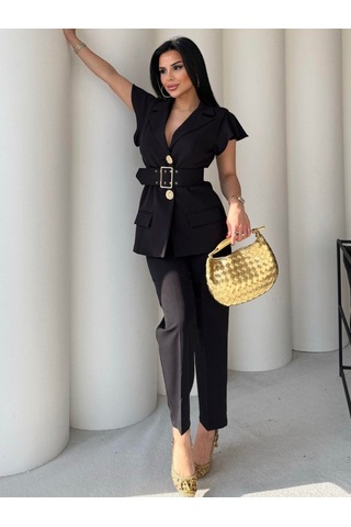 Modasize Vatkalı Yelek Pantolon İkili Takım Altın