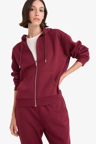 Defacto Relax Fit Kapüşonlu Basic Düz Kalın Fermuarlı Sweatshirt C1809ax25aubr115 Bordo
