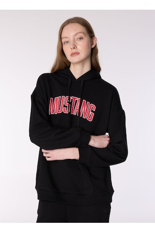 Mustang Siyah Kadın Kapüşon Loose Fit Baskılı Sweatshirt M4wl-swt-1890