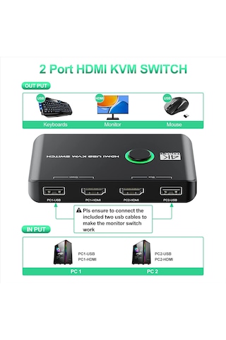 4642 4k Hdmi Kvm Switch 2 Port Usb 2 Pc Tek Kasa Klavye Mouse Kon