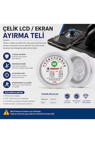 Çelik Lcd/ekran Ayırma Teli 0.06mm - 500 Metre Profesyonel Kesme Teli