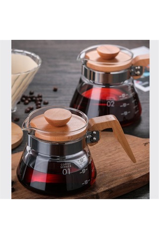 Tenfowee Premium Cam Ahşap Ve Cam Kahve Sürahisi, 400ml Kapasiteli, Kolay Ölçekli Ve Şık Tasarım. Diğer