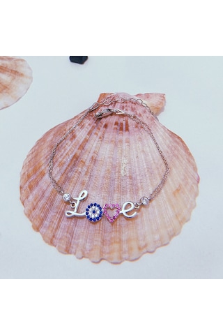 Nazar Boncuklu Love Gümüş Bileklik N11.34154