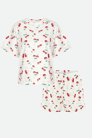 Kadın Kiraz Desenli Kısa Kollu Şortlu Pijama Takımı Ko7201ş-1 Çok Renkli