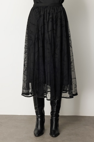 Ekol Kadın Kadife Desenli Tül Etek 2401 Siyah Siyah