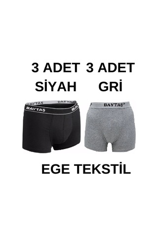 Baytaş Boxer Ekonomik 6Lı Paket 3 Adet Gri 3 Adet Siyah Gri - Siyah