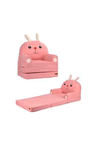 Portatif Katlanabilir Sevimli Çocuk Koltuğu - 3 Katlı Çocuk Yatak Koltuk - Taşınabilir Bebek Koltuğu Pembe Kırmızı
