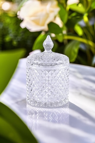 Kristal Desenli Cam Şekerlik 550 Ml Şeffaf