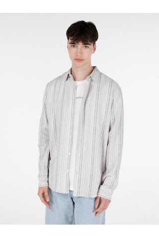 Colin's Colins Regular Fit Shirt Yaka Çizgi Desenli Ekru Erkek Uzun Kol Gömlek Cl1068825 Q1.v1 Ecr Ekru