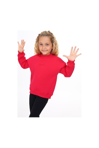 Toontoy Kız Çocuk Relax Fit Dik Yaka Düşük Omuz Nakış Baskılı Sweatshirt - 3 İplik Şardonlu Fuşya