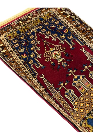 El Dokuma Sıfır Yahyalı Halısı Seccade 80x120 Kök Boya %100 Yün Namazlık Kırmızı