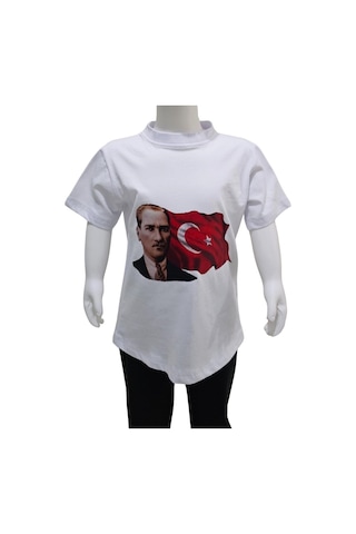 Kostüm Sarayı Ay Yıldızlı Atatürk Baskılı Beyaz Tişört Beyaz