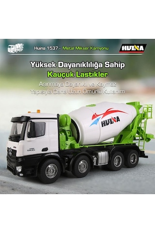 Huına 1537 1/14 12ch Profesyonel Rc Uzaktan Kumandalı İş Makinesi Metal Beton Mikser Çimento Kamyonu İnşaat Aracı Mixer Truck - Sesli Ve Işıklı