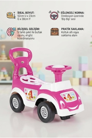 Bul-tak İlk Arabam - Çocuk İlk Adım Ve Bultak Oyuncak Eğitici 52 Cm Aktivite Arabası Pembe